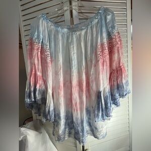 SURF GYPSY red and Blue tie dye detailed 3/4 Sleeve Blouse